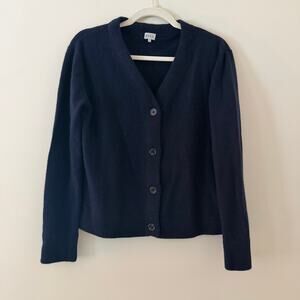 Kule 100% Cashmere Navy Blue Button Front Cardigan Sz Small Preppy Quiet Luxury